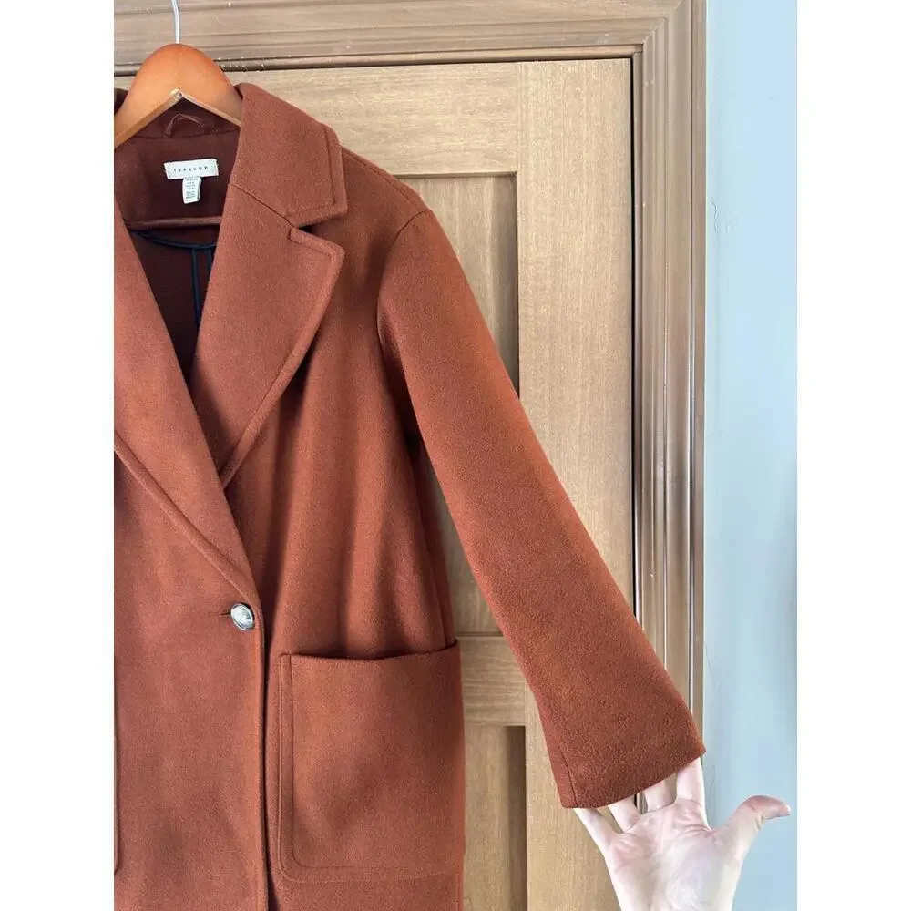 Topshop Carly Coat Rust Brown Orange Long Jacket Women’s size 4 Small